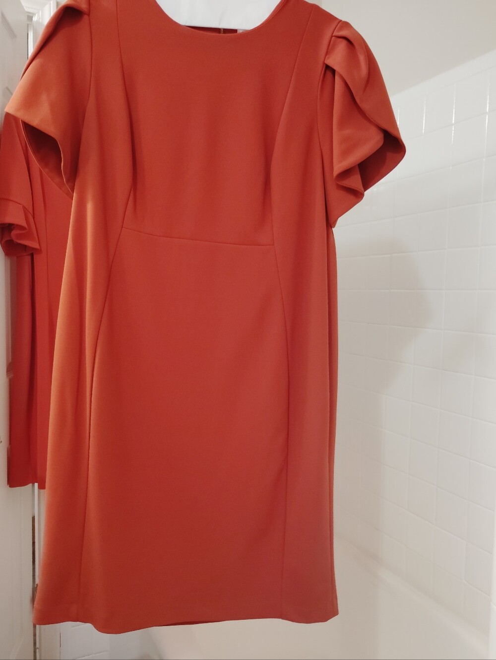 Calvin Klein Burnt Orange Tulip Sleeve-Detail Shift Dress 18W
